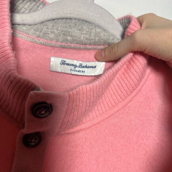 Tommy Bahama Pink Men’s Cashmere Button Mock Neck  Sweater - Picture 4 of 7